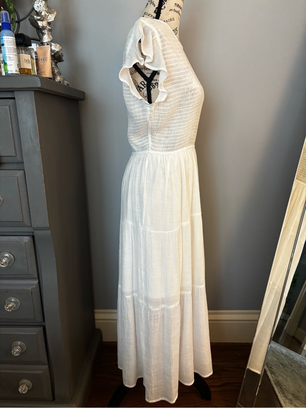 Blu Pepper White Maxi Dress with Flutter Sleeves - Picture 2 of 6